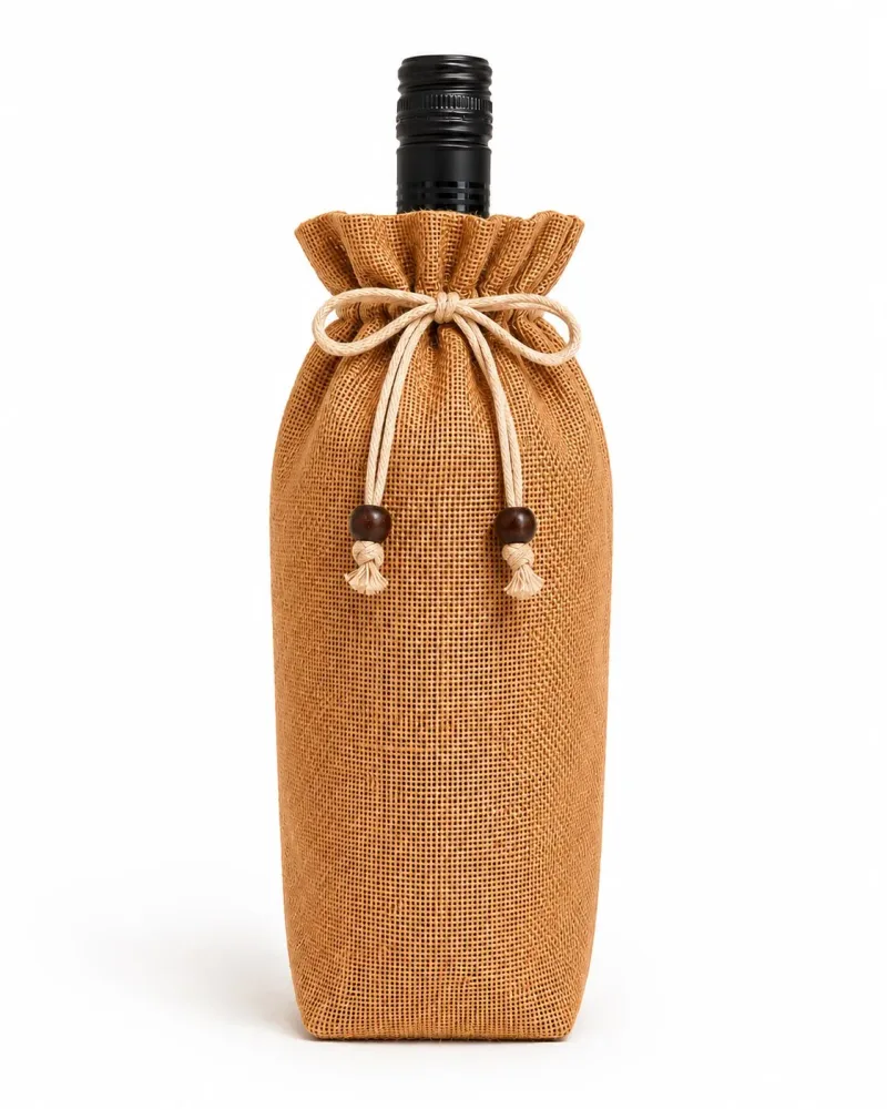 Jute drawstring bottle bag