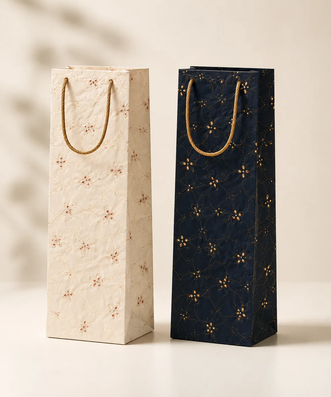 Handmade paper bottle bag with embroidery & stone work