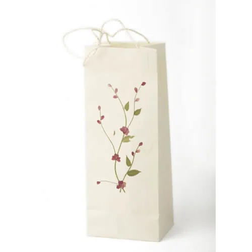 Handmade paper single bottle bag with pressed flowers